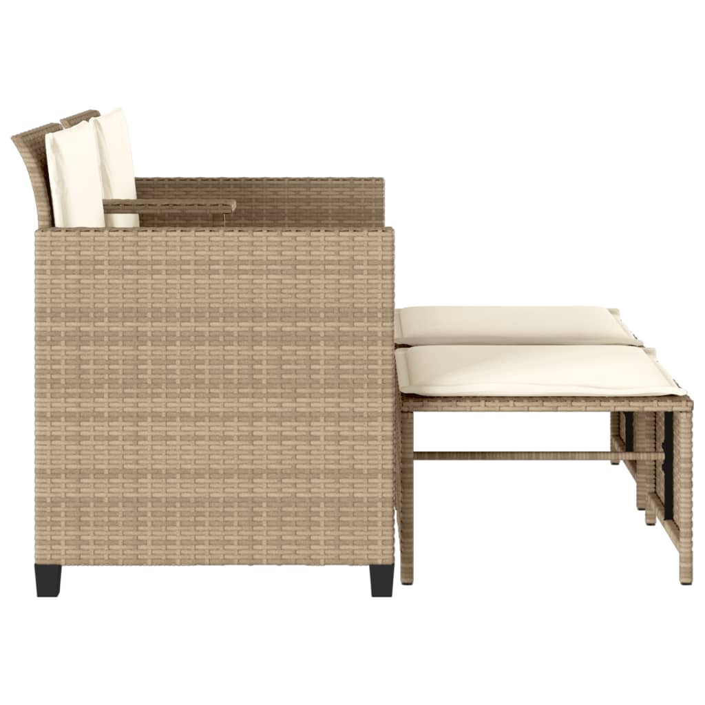 Gartensofa 2-Sitzer mit Tisch und Hockern Beige Poly Rattan