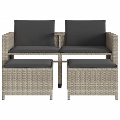 Gartensofa 2-Sitzer mit Tisch und Hockern Hellgrau Poly Rattan