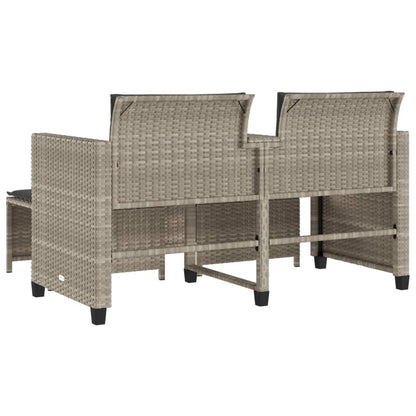 Gartensofa 2-Sitzer mit Tisch und Hockern Hellgrau Poly Rattan