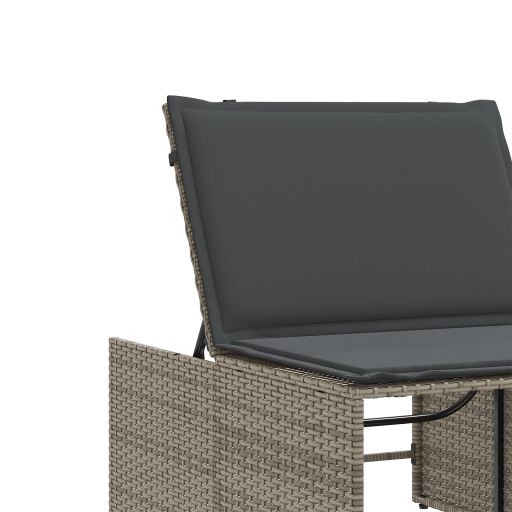 Sonnenliegen 2 Stk. mit Tisch Grau Poly Rattan