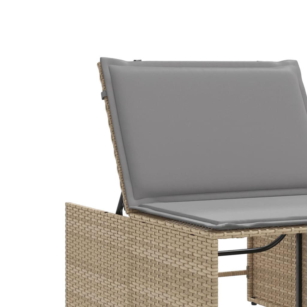 Sonnenliegen 2 Stk. mit Tisch Beige Poly Rattan