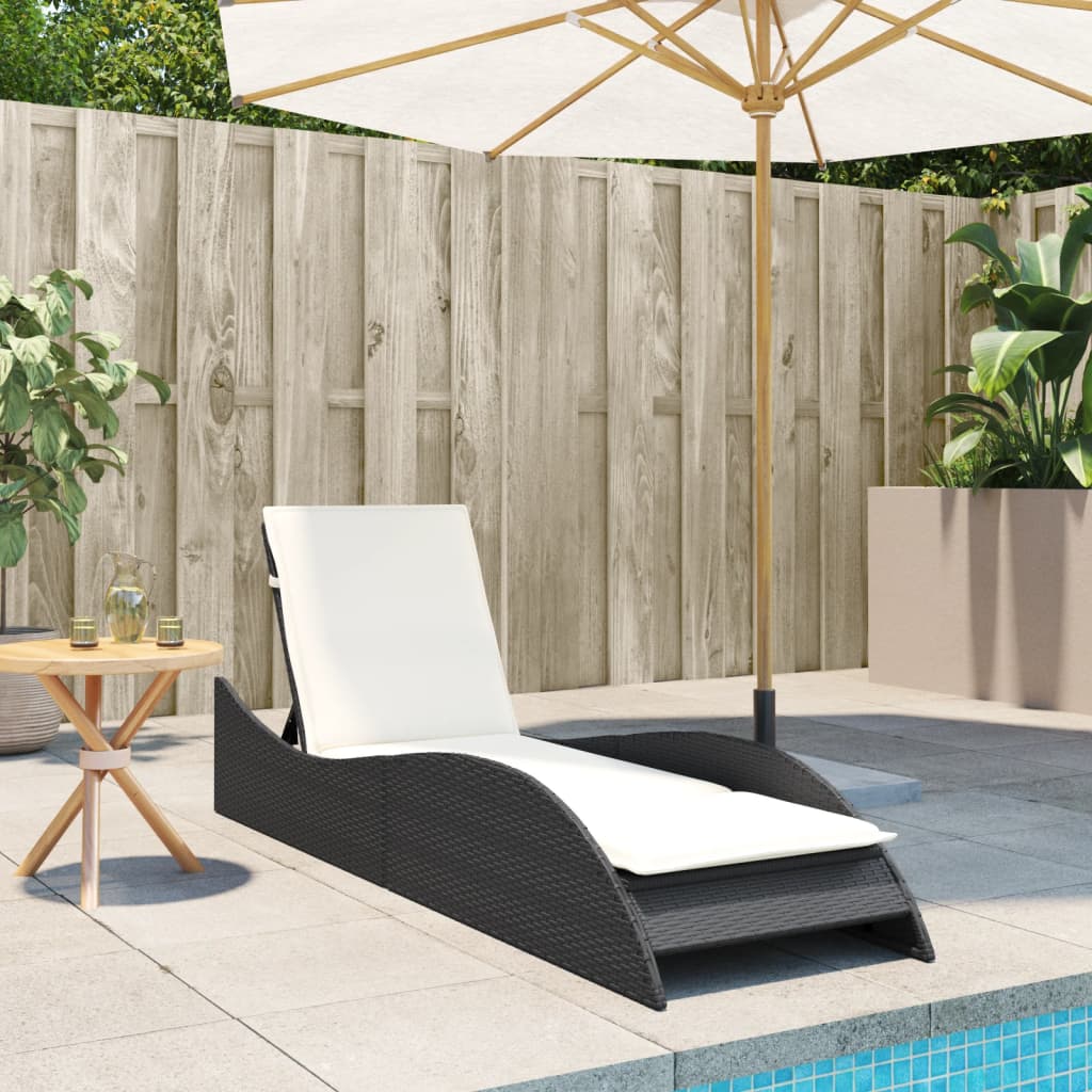 Sonnenliege mit Auflage Schwarz 60x205x73 cm Poly Rattan