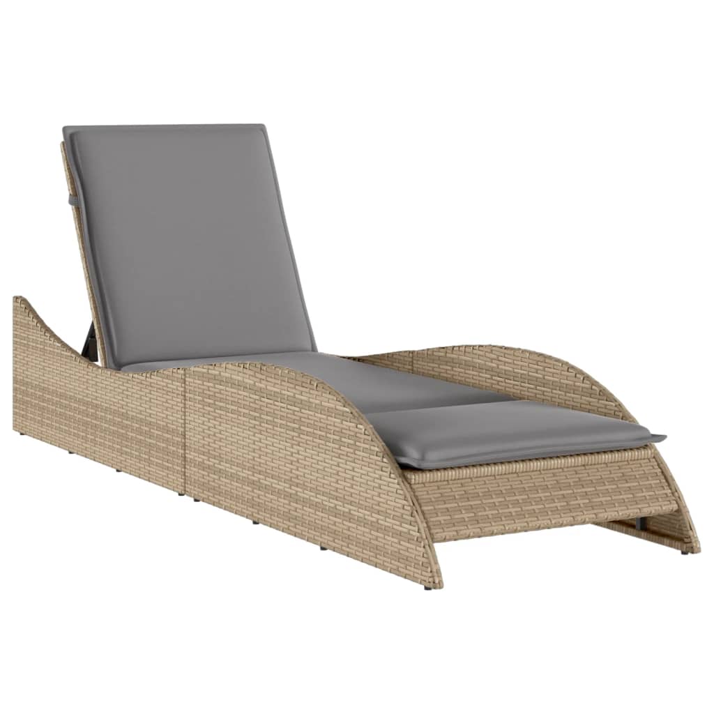 Sonnenliege mit Auflage Beige 60x205x73 cm Poly Rattan