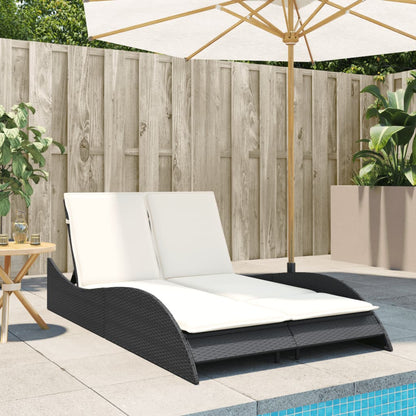 Sonnenliege mit Auflagen Schwarz 114x205x73 cm Poly Rattan