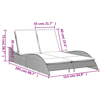 Sonnenliege mit Auflagen Schwarz 114x205x73 cm Poly Rattan