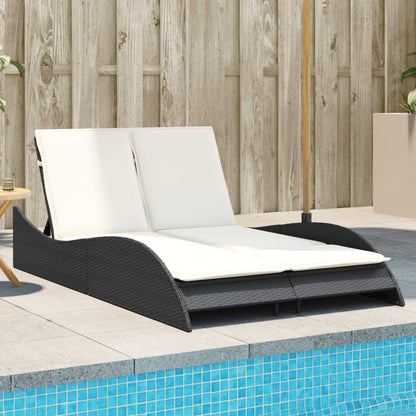 Sonnenliege mit Auflagen Schwarz 114x205x73 cm Poly Rattan