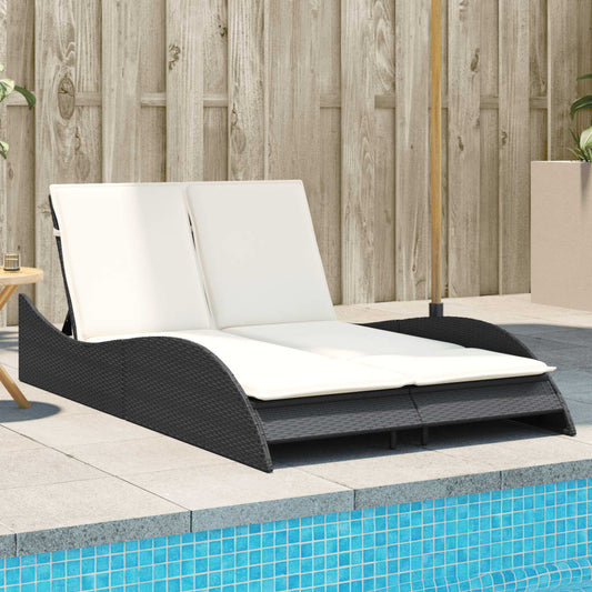 Sonnenliege mit Auflagen Schwarz 114x205x73 cm Poly Rattan