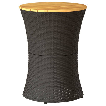 Garten-Beistelltisch Trommelform Schwarz Poly Rattan Massivholz