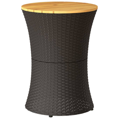 Garten-Beistelltisch Trommelform Schwarz Poly Rattan Massivholz