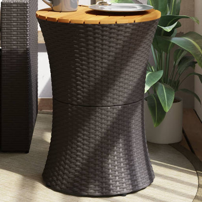 Garten-Beistelltisch Trommelform Schwarz Poly Rattan Massivholz