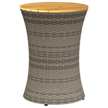 Garten-Beistelltisch Trommelform Grau Poly Rattan & Massivholz