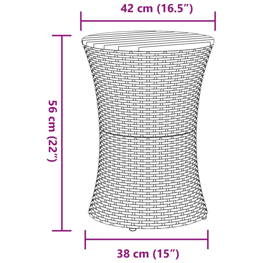 Garten-Beistelltisch Trommelform Grau Poly Rattan & Massivholz