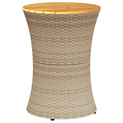 Garten-Beistelltisch Trommelform Beige Poly Rattan Massivholz