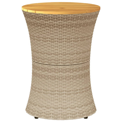 Garten-Beistelltisch Trommelform Beige Poly Rattan Massivholz