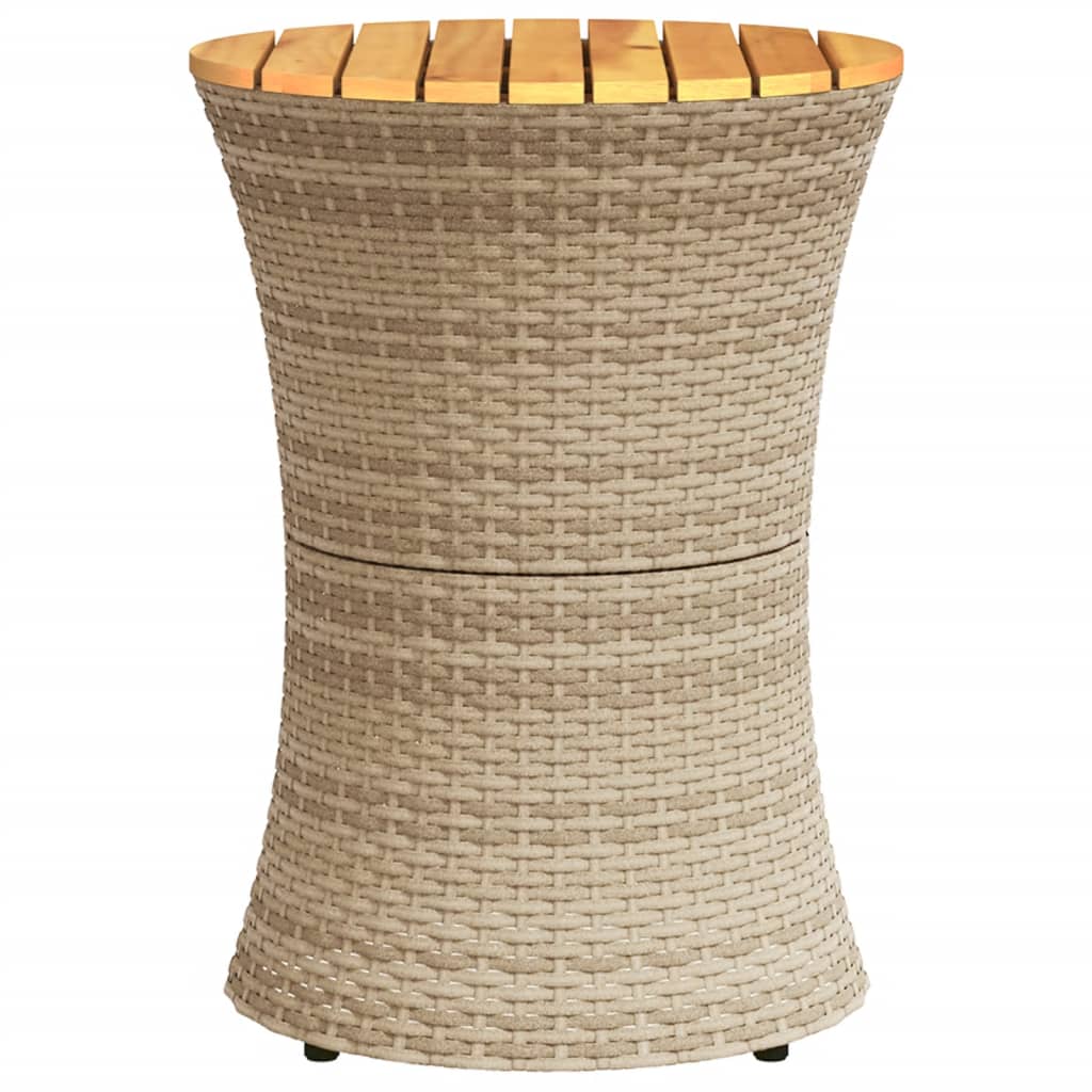 Garten-Beistelltisch Trommelform Beige Poly Rattan Massivholz