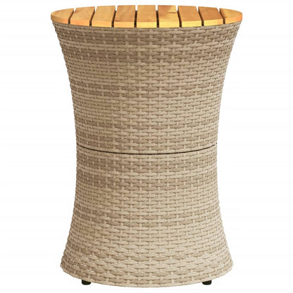 Garten-Beistelltisch Trommelform Beige Poly Rattan Massivholz