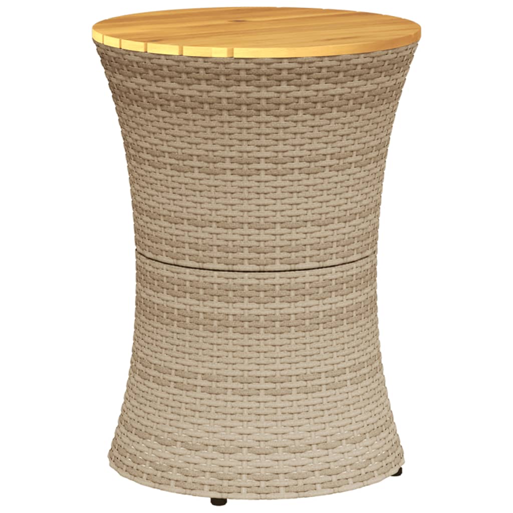 Garten-Beistelltisch Trommelform Beige Poly Rattan Massivholz