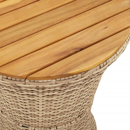 Garten-Beistelltisch Trommelform Beige Poly Rattan Massivholz