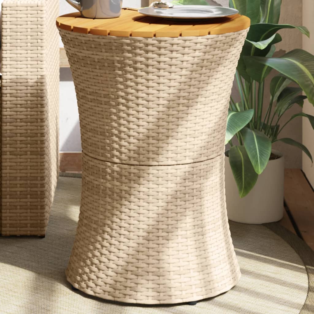 Garten-Beistelltisch Trommelform Beige Poly Rattan Massivholz