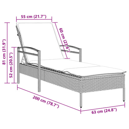 Sonnenliege mit Auflage Braun 63x200x81 cm Poly Rattan