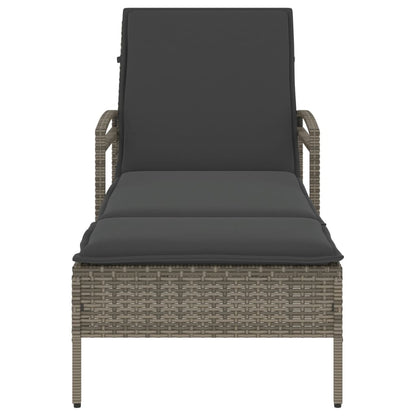 Sonnenliege mit Auflage Grau 63x200x81 cm Poly Rattan