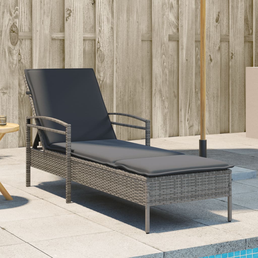 Sonnenliege mit Auflage Grau 63x200x81 cm Poly Rattan