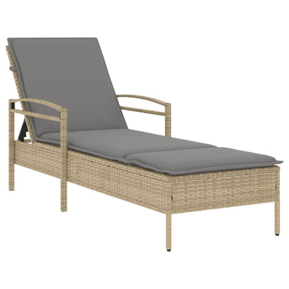 Sonnenliege mit Auflage Beige 63x200x81 cm Poly Rattan