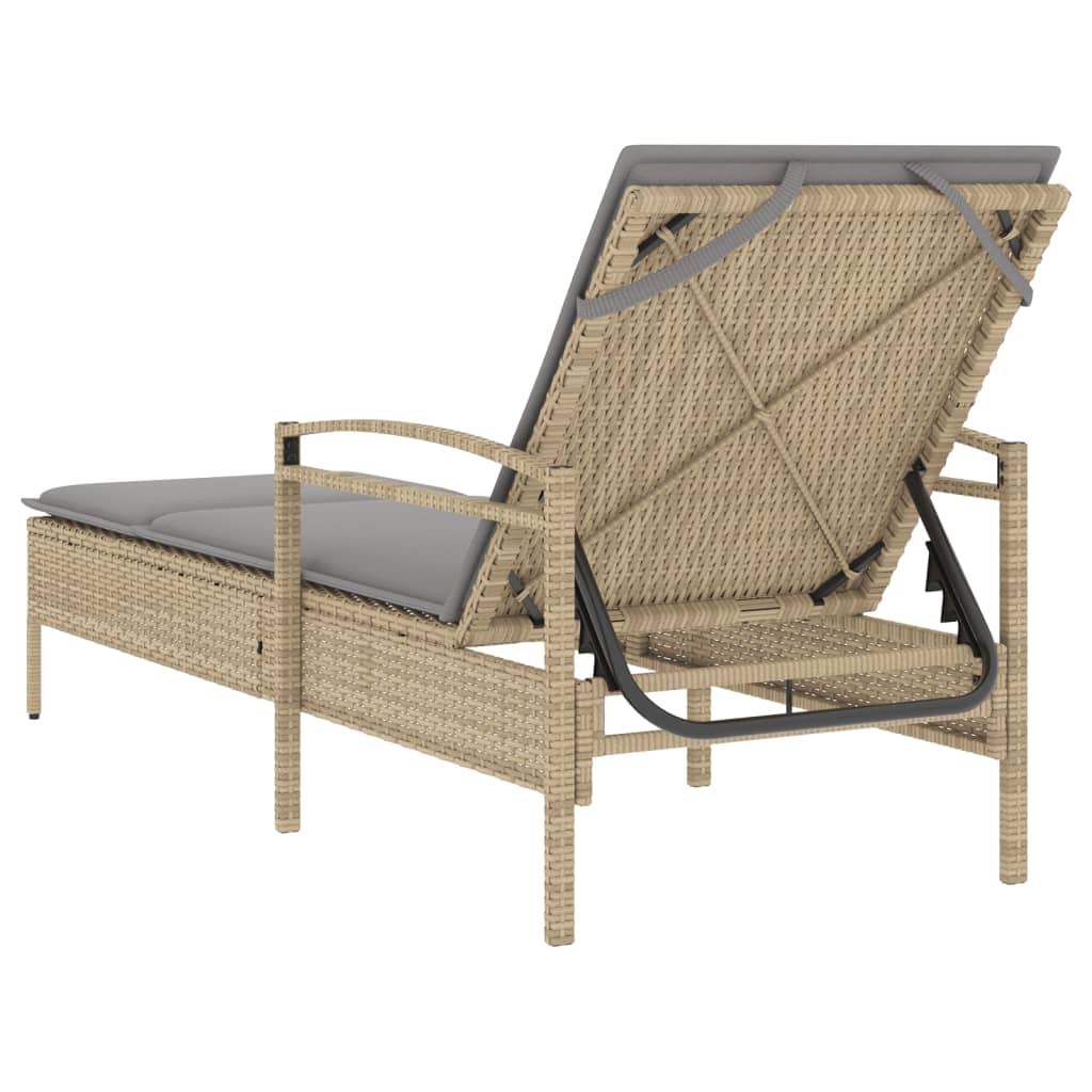 Sonnenliege mit Auflage Beige 63x200x81 cm Poly Rattan