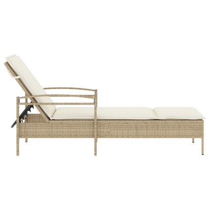 Sonnenliege mit Auflage Beige 63x200x81 cm Poly Rattan