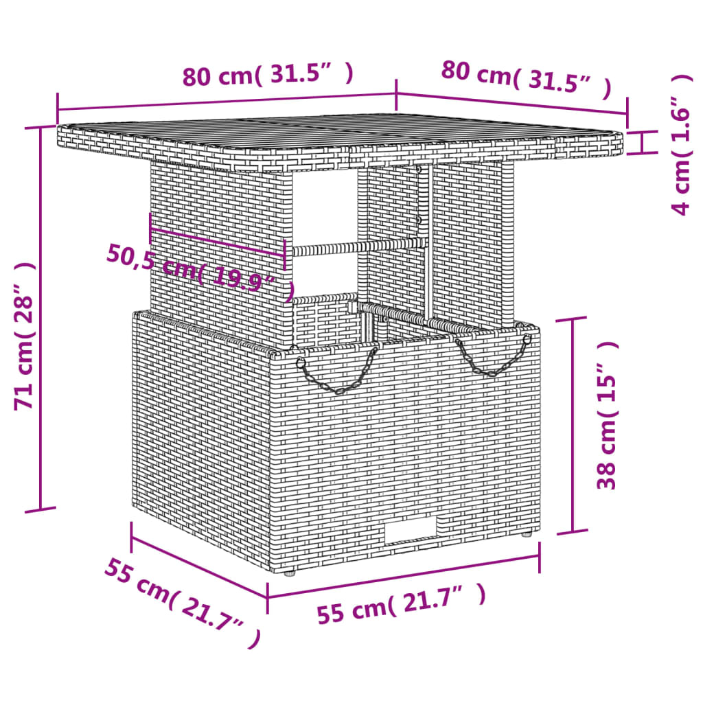 Gartentisch Grau 80x80x71 cm Poly Rattan und Akazienholz