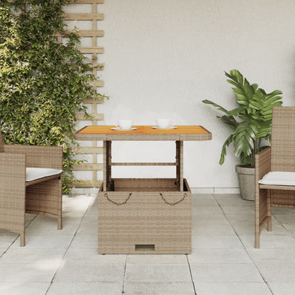 Gartentisch Beige 80x80x71 cm Poly Rattan und Akazienholz