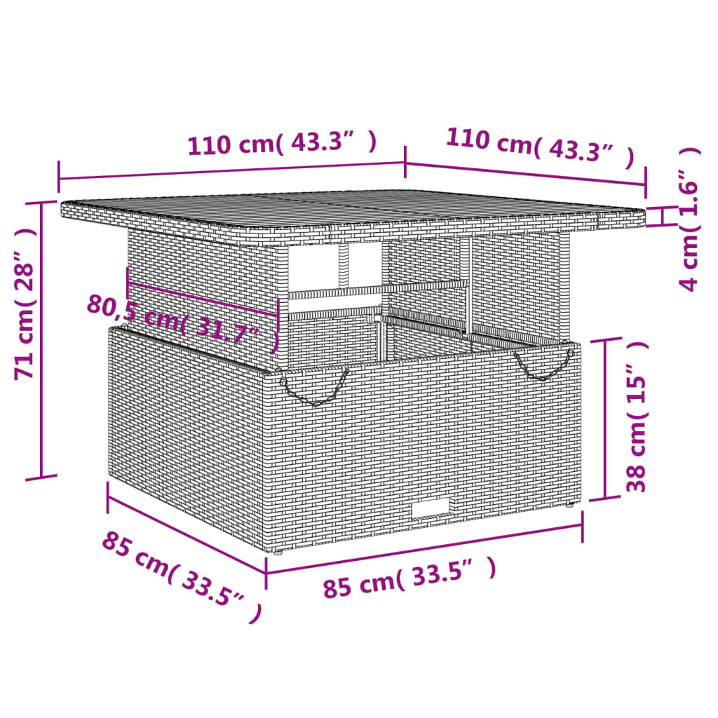 Gartentisch Beige 110x110x71 cm Poly Rattan und Akazienholz