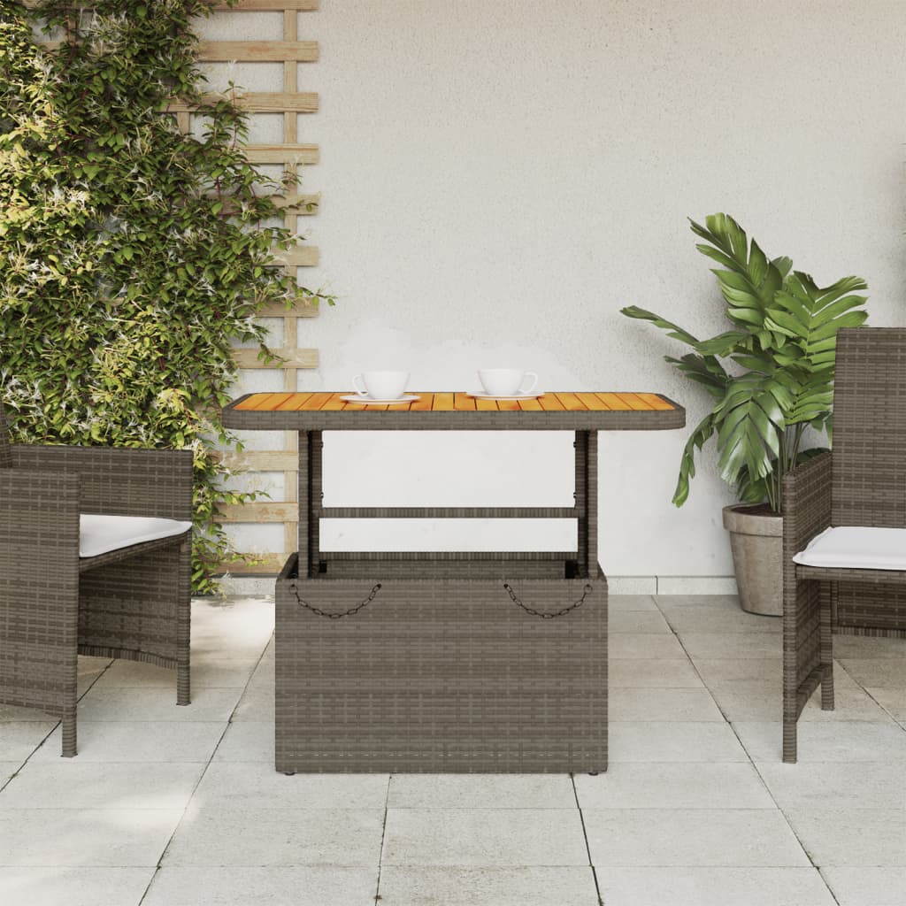 Gartentisch Grau 90x55x71 cm Poly Rattan und Akazienholz