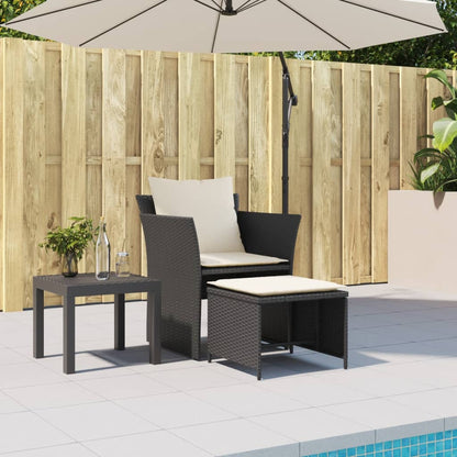 Gartenstuhl mit Fußhocker Schwarz Poly Rattan