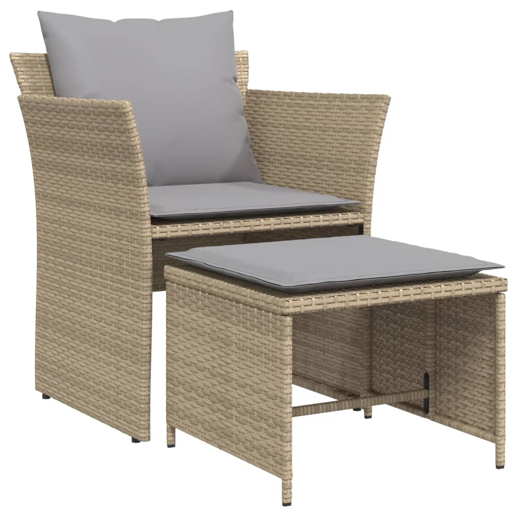 Gartenstuhl mit Fußhocker Beige Poly Rattan