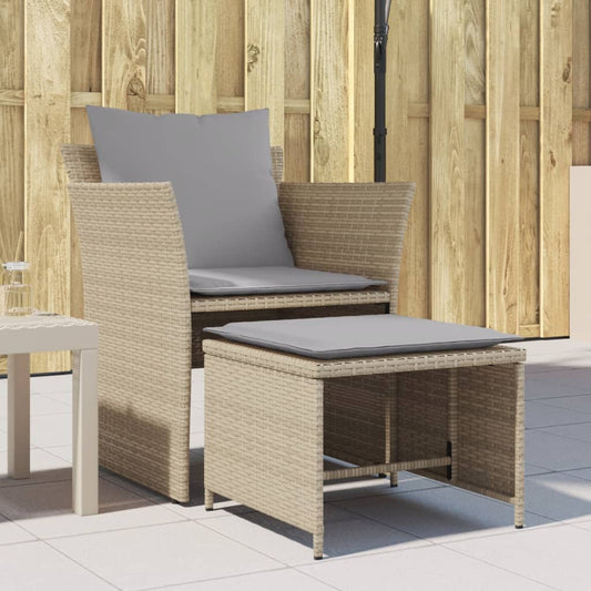 Gartenstuhl mit Fußhocker Beige Poly Rattan