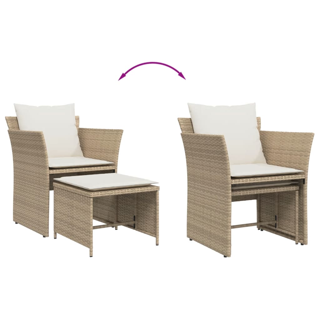 Gartenstuhl mit Fußhocker Beige Poly Rattan