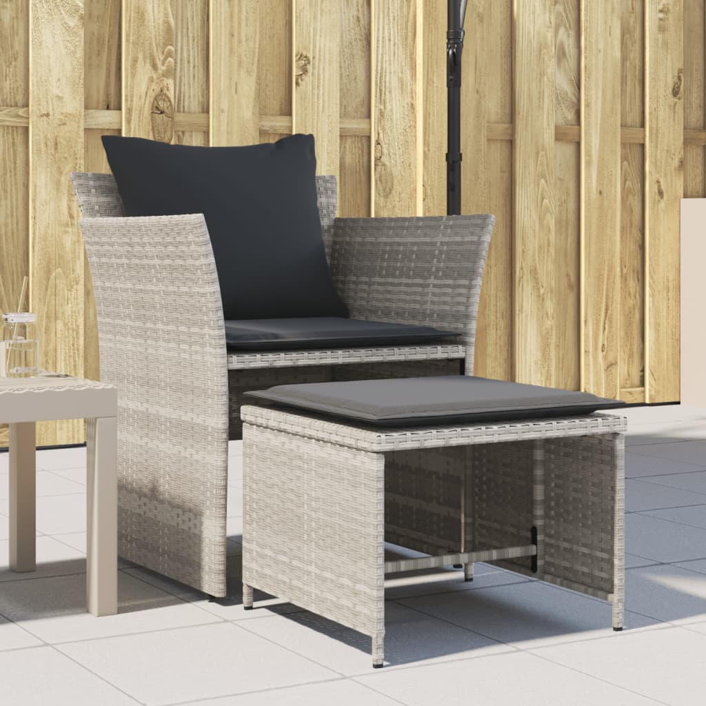 Gartenstuhl mit Fußhocker Hellgrau Poly Rattan