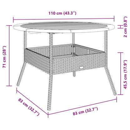 Gartentisch mit Holzplatte Schwarz Ø110x71 cm Poly Rattan