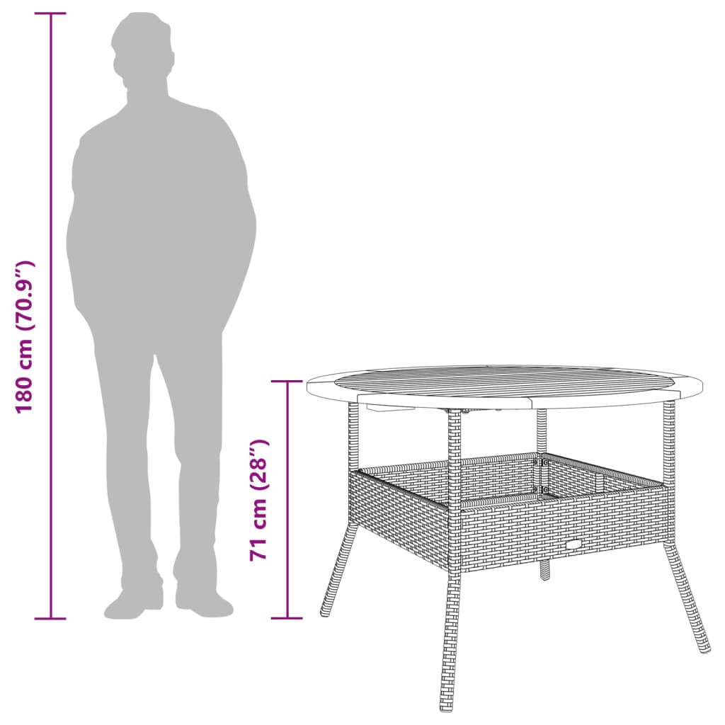 Gartentisch mit Holzplatte Grau Ø110x71 cm Poly Rattan