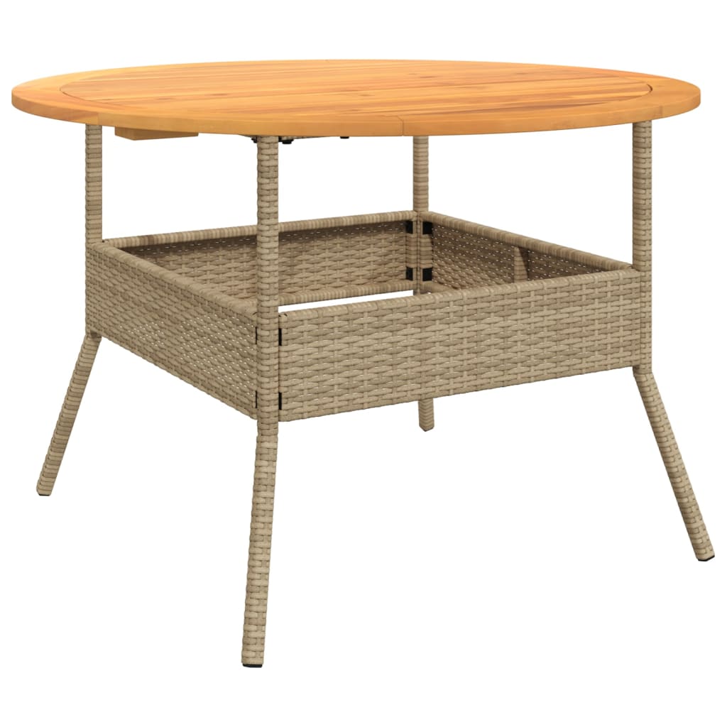 Gartentisch mit Holzplatte Beige Ø110x71 cm Poly Rattan