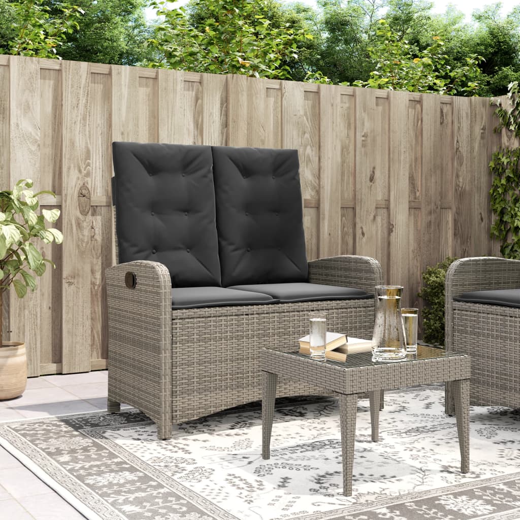 Gartenbank Verstellbar mit Kissen Grau Poly Rattan