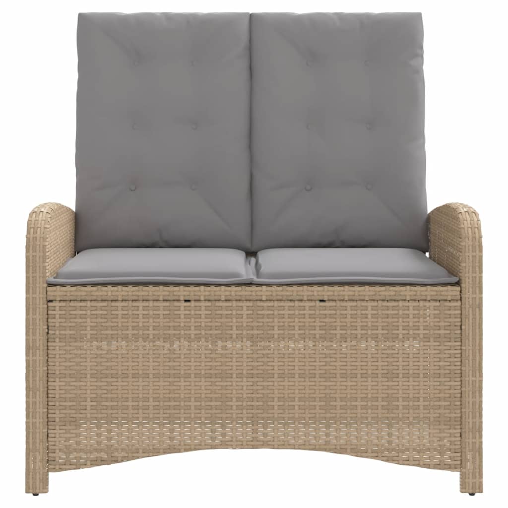 Gartenbank Verstellbar mit Kissen Beige Poly Rattan