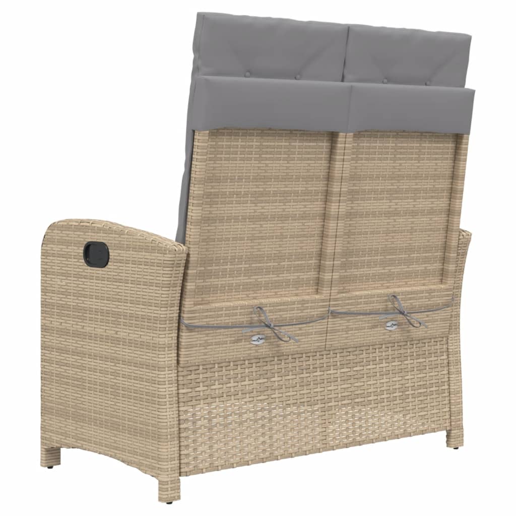 Gartenbank Verstellbar mit Kissen Beige Poly Rattan