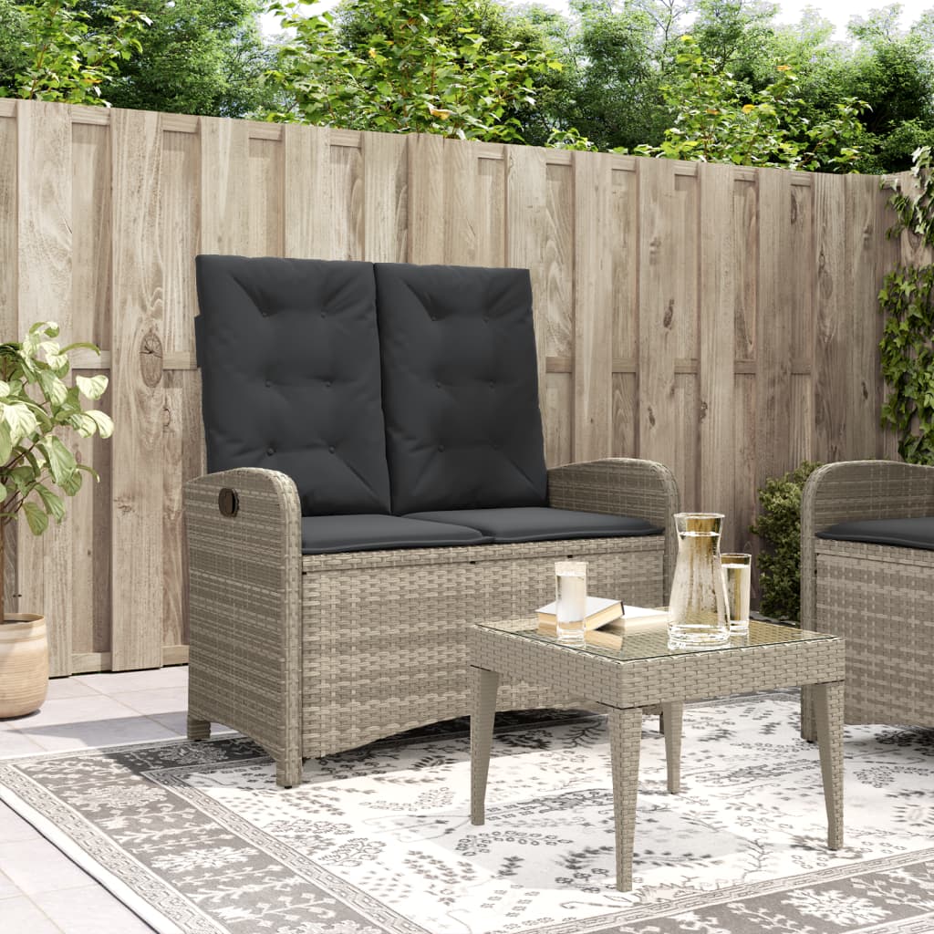 Gartenbank Verstellbar mit Kissen Hellgrau Poly Rattan