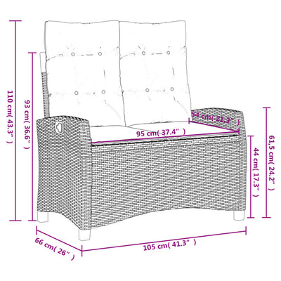 Gartenbank Verstellbar mit Kissen Grau Poly Rattan