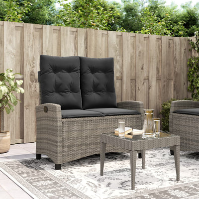 Gartenbank Verstellbar mit Kissen Grau Poly Rattan