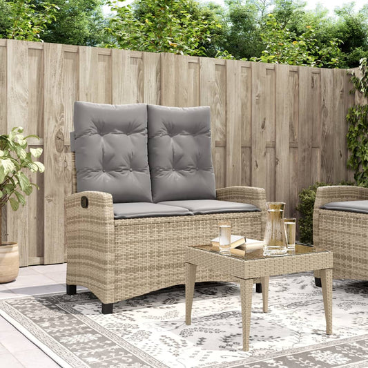 Gartenbank Verstellbar mit Kissen Beige Poly Rattan