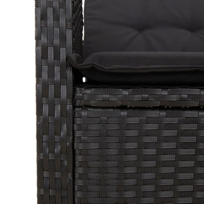 Gartenbank Verstellbar mit Kissen Schwarz Poly Rattan