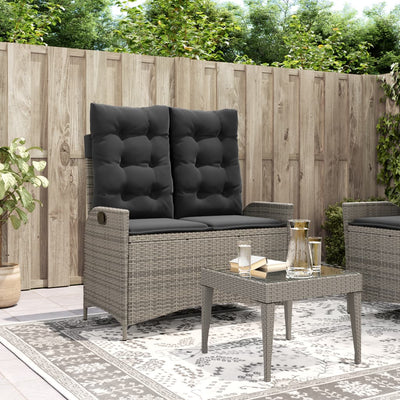 Gartenbank Verstellbar mit Kissen Grau Poly Rattan